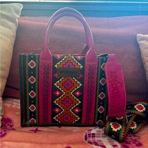 Wrangler Brown and Pink Southwestern Tote w/ Crossbody Strap - Small/Medium